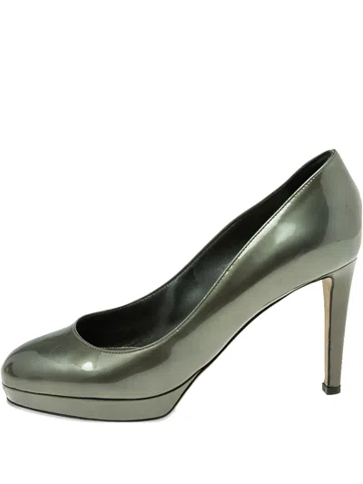 Pre-owned Sergio Rossi Vintage 90mm Patent Leather Platform Pumps In Green