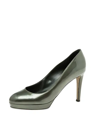Pre-owned Sergio Rossi Vintage 90mm Patent Leather Platform Pumps In Green