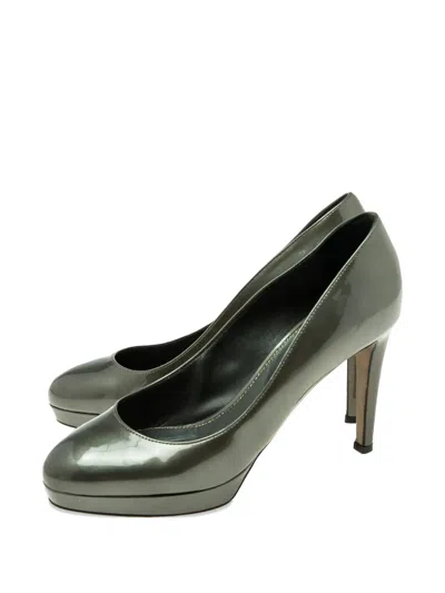 Pre-owned Sergio Rossi Vintage 90mm Patent Leather Platform Pumps In Green