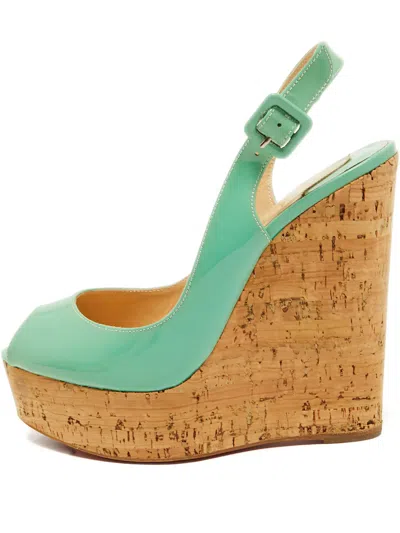 Pre-owned Christian Louboutin Une Plume Patent-leather Cork-wedge Sandals