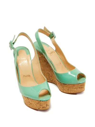 Pre-owned Christian Louboutin Une Plume Patent-leather Cork-wedge Sandals