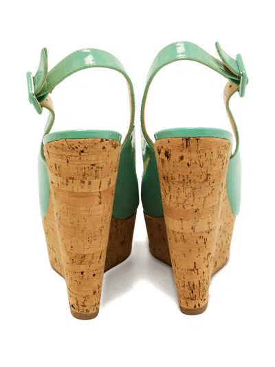 Pre-owned Christian Louboutin Une Plume Patent-leather Cork-wedge Sandals