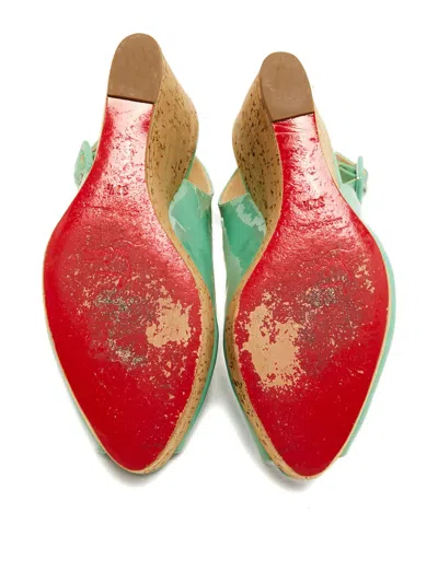 Pre-owned Christian Louboutin Une Plume Patent-leather Cork-wedge Sandals