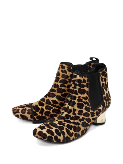 Pre-owned Tory Burch  40mm Leopard-print Heeled Ankle Oots In Brown