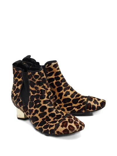 Pre-owned Tory Burch  40mm Leopard-print Heeled Ankle Oots In Brown