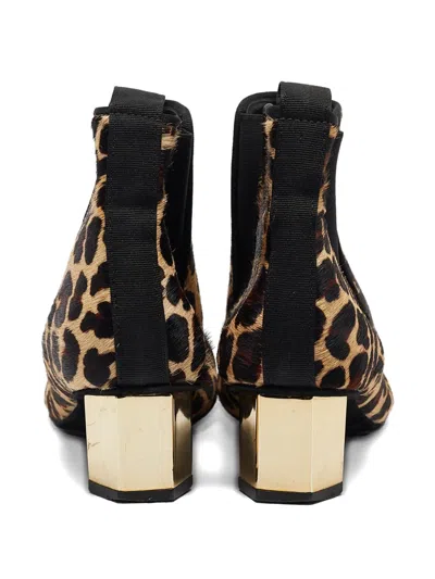 Pre-owned Tory Burch  40mm Leopard-print Heeled Ankle Oots In Brown