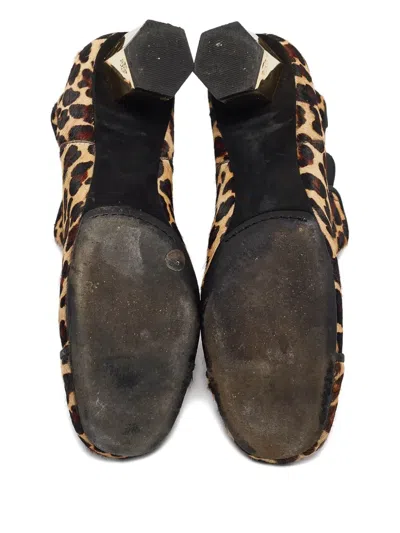 Pre-owned Tory Burch  40mm Leopard-print Heeled Ankle Oots In Brown