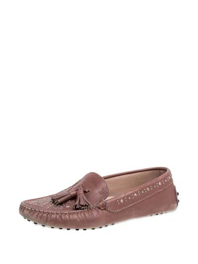 Pre-owned Tod's Vintage  Tassel Studded Loafers In Pink