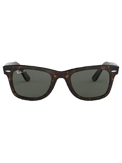 Ray Ban Original Wayfarer Classic Sunglasses Tortoise Frame Green Lenses Polarized 50-22 In Brown