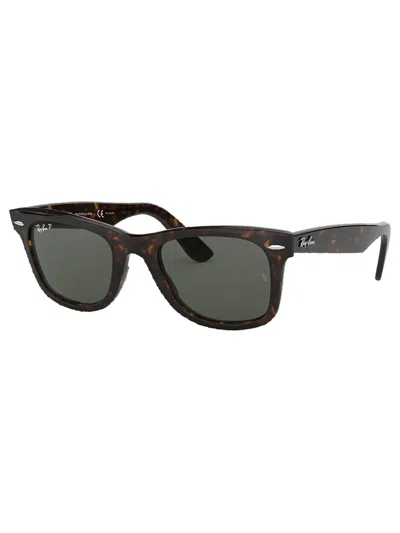 Ray Ban Original Wayfarer Classic Sunglasses Tortoise Frame Green Lenses Polarized 50-22 In Brown