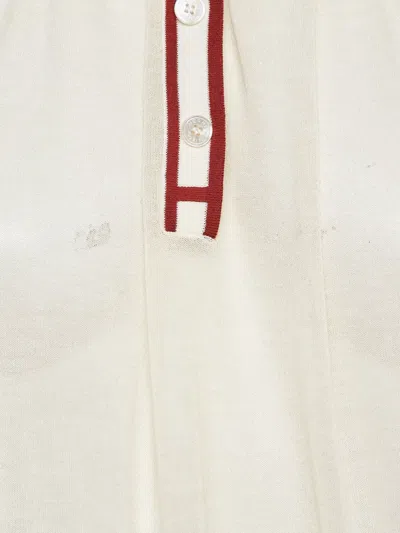 Pre-owned Hermes Contrast-trim Polo Top In White