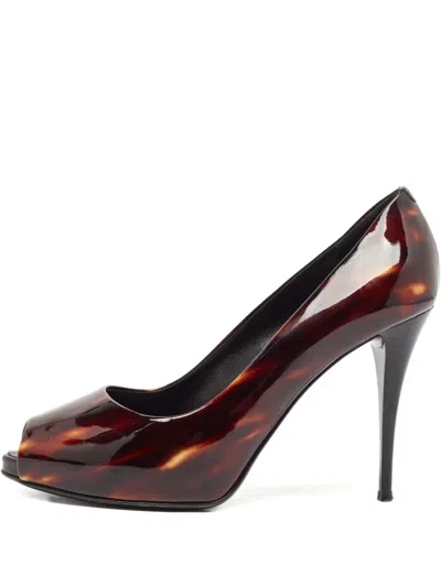 Pre-owned Giuseppe Zanotti Vintage 120mm Patent-leather Peep-toe Pumps In Brown