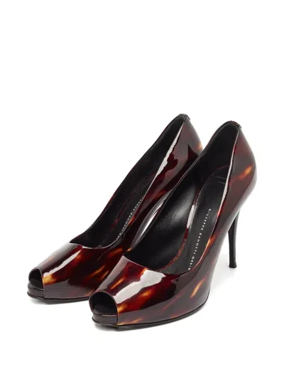 Pre-owned Giuseppe Zanotti Vintage 120mm Patent-leather Peep-toe Pumps In Brown