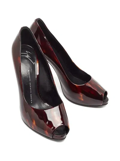 Pre-owned Giuseppe Zanotti Vintage 120mm Patent-leather Peep-toe Pumps In Brown