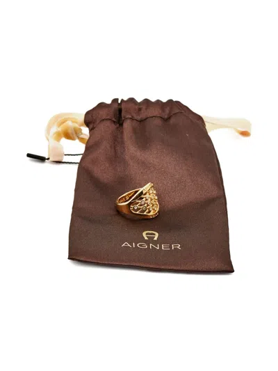 Pre-owned Aigner Vintage Crystal-embellished Lattice Ring