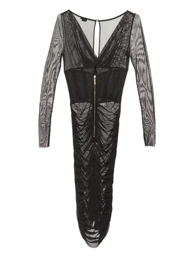 Pre-owned Elisabetta Franchi Mesh Ruched Dress In Black