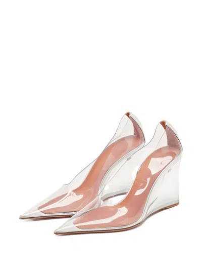 Pre-owned Amina Muaddi  90mm Ane Glass Pumps In White