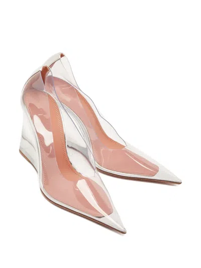 Pre-owned Amina Muaddi  90mm Ane Glass Pumps In White