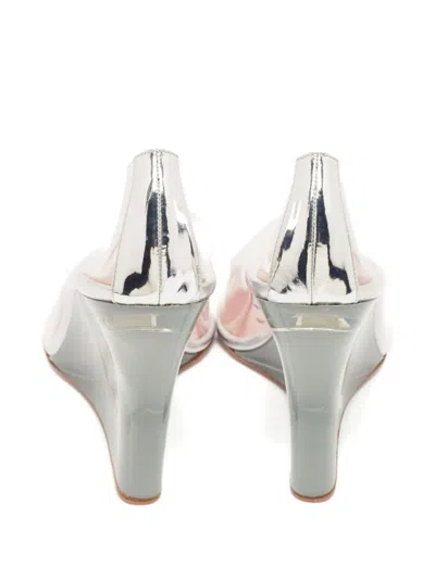 Pre-owned Amina Muaddi  90mm Ane Glass Pumps In White