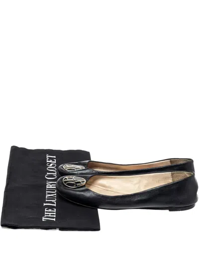 Pre-owned Carolina Herrera Vintage  Leather Ballet Flats In Black