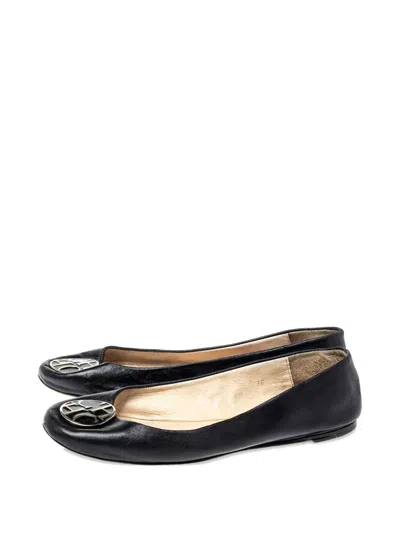 Pre-owned Carolina Herrera Vintage  Leather Ballet Flats In Black