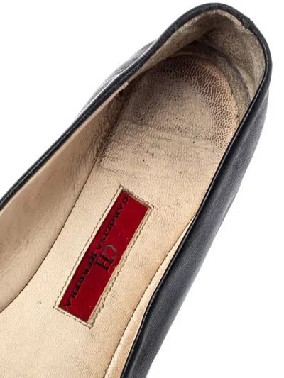 Pre-owned Carolina Herrera Vintage  Leather Ballet Flats In Black