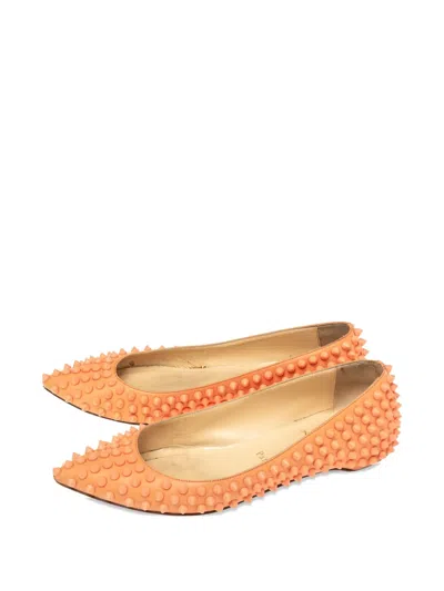 Pre-owned Christian Louboutin Pigalle Leather Spiked Ballet Flats