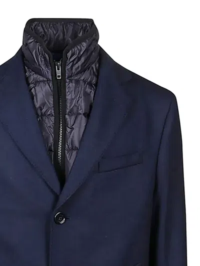 Fay Layered Buttoned Coat In Blue