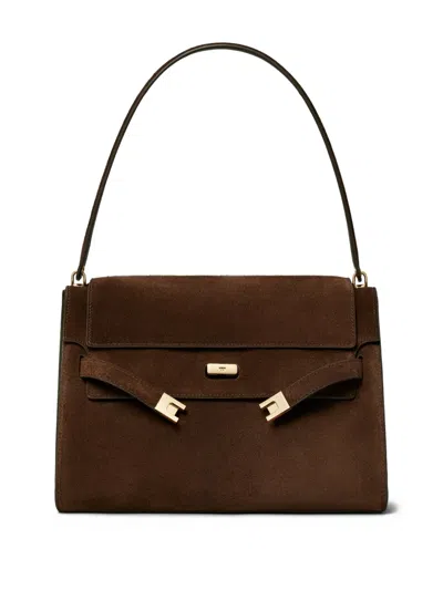 Tory Burch Lee Radziwill Suede Large Shoulder Bag In Brown