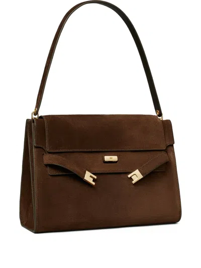 Tory Burch Lee Radziwill Suede Large Shoulder Bag In Brown