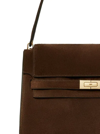Tory Burch Lee Radziwill Suede Large Shoulder Bag In Brown