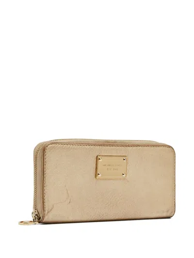 Pre-owned Michael Kors Vintage  Leather Zip-around Wallet In Gold