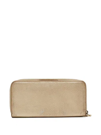 Pre-owned Michael Kors Vintage  Leather Zip-around Wallet In Gold