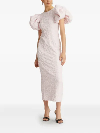 Rotate Birger Christensen Jacquard Puff Sleeve Midi Dress In Pink