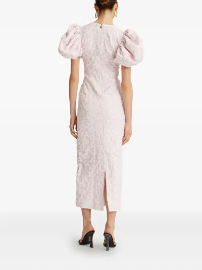Rotate Birger Christensen Jacquard Puff Sleeve Midi Dress In Pink