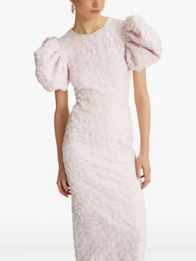 Rotate Birger Christensen Jacquard Puff Sleeve Midi Dress In Pink