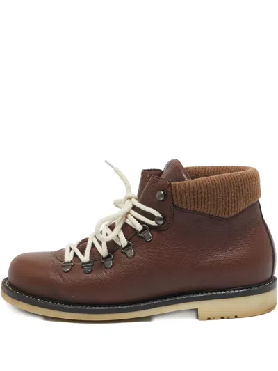 Pre-owned Loro Piana Leather Lace-up Hiking Boots In Brown