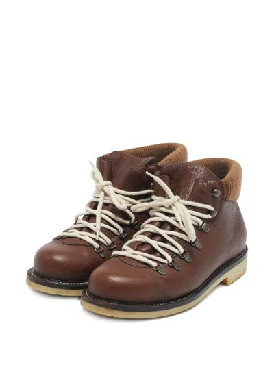 Pre-owned Loro Piana Leather Lace-up Hiking Boots In Brown