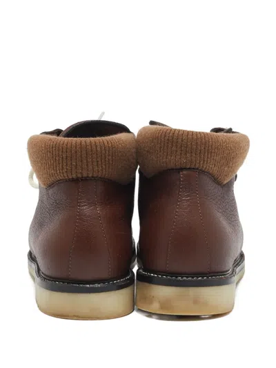 Pre-owned Loro Piana Leather Lace-up Hiking Boots In Brown