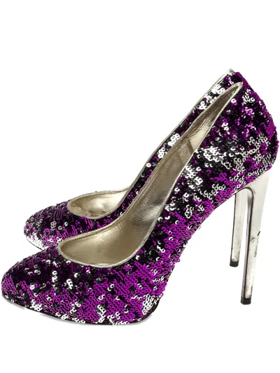 Pre-owned Dolce & Gabbana 2024 130mm Sequined Pumps In Purple