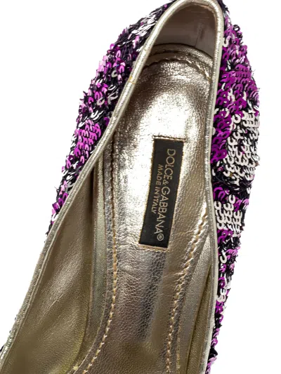 Pre-owned Dolce & Gabbana 2024 130mm Sequined Pumps In Purple