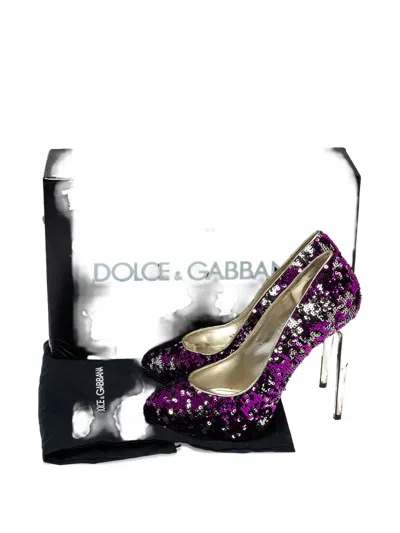 Pre-owned Dolce & Gabbana 2024 130mm Sequined Pumps In Purple