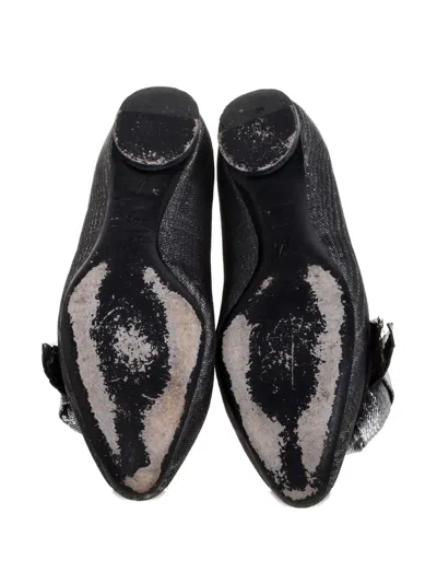 Pre-owned Louis Vuitton Leather Lamé-fabric Rose-appliqué Ballet Flats In Silver