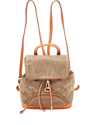 Pre-owned Etro Paisley-jacquard Leather Backpack