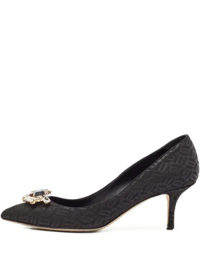 Pre-owned Dolce & Gabbana 65mm Crystal-embellished Monogram Pumps In Black