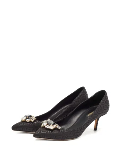 Pre-owned Dolce & Gabbana 65mm Crystal-embellished Monogram Pumps In Black