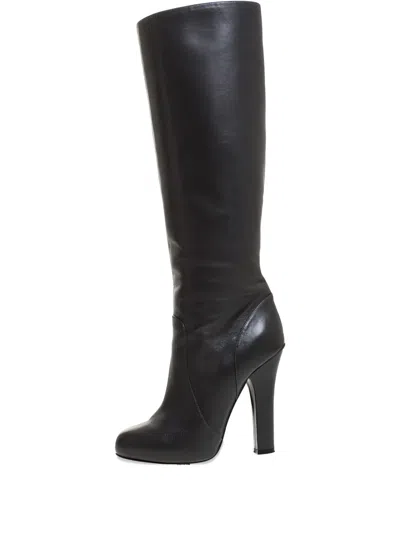 Pre-owned Dolce & Gabbana 120mm Leather Knee-high Boots In Black