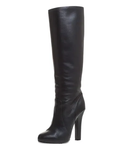 Pre-owned Dolce & Gabbana 120mm Leather Knee-high Boots In Black
