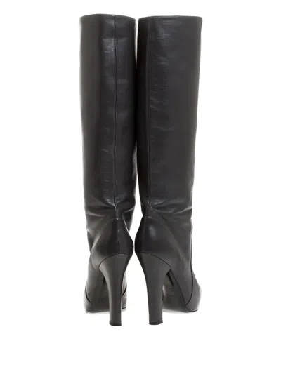Pre-owned Dolce & Gabbana 120mm Leather Knee-high Boots In Black