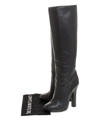 Pre-owned Dolce & Gabbana 120mm Leather Knee-high Boots In Black